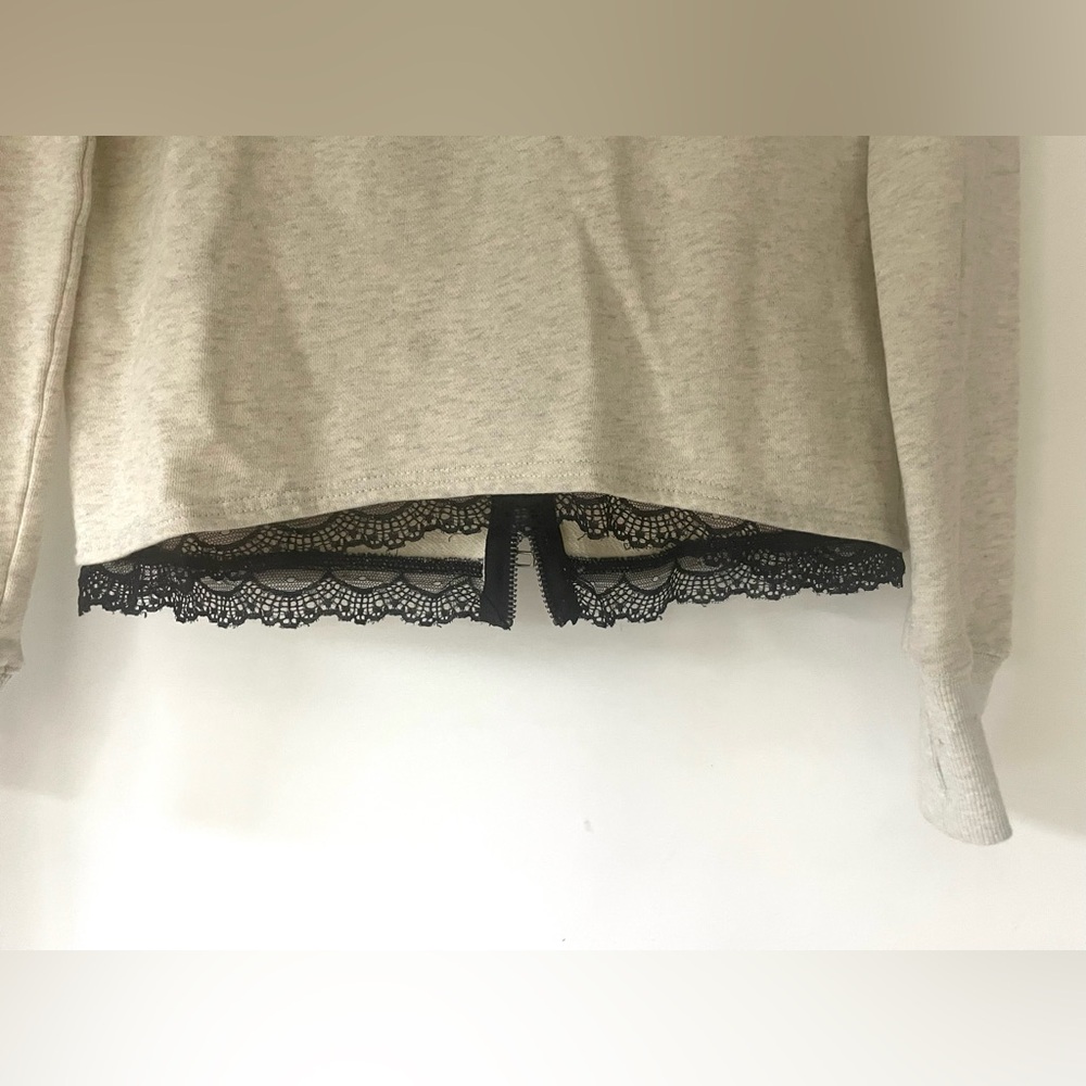 Pam & Gela heather grey sweatshirt with lace lem, zip back, thumbholes, XS/P - Picture 5 of 13